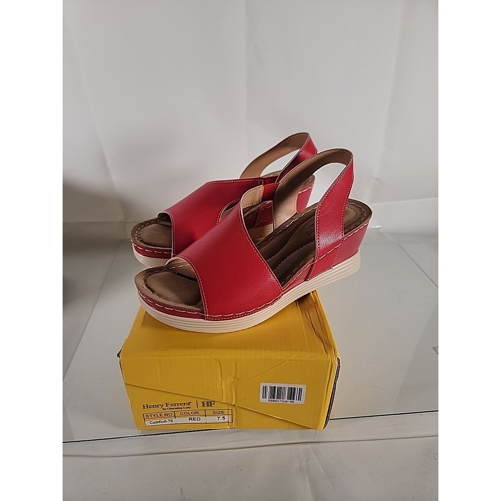 Henry Ferrera Comfort-70 Mid Wedge Slip On Sandals 7.5 Red